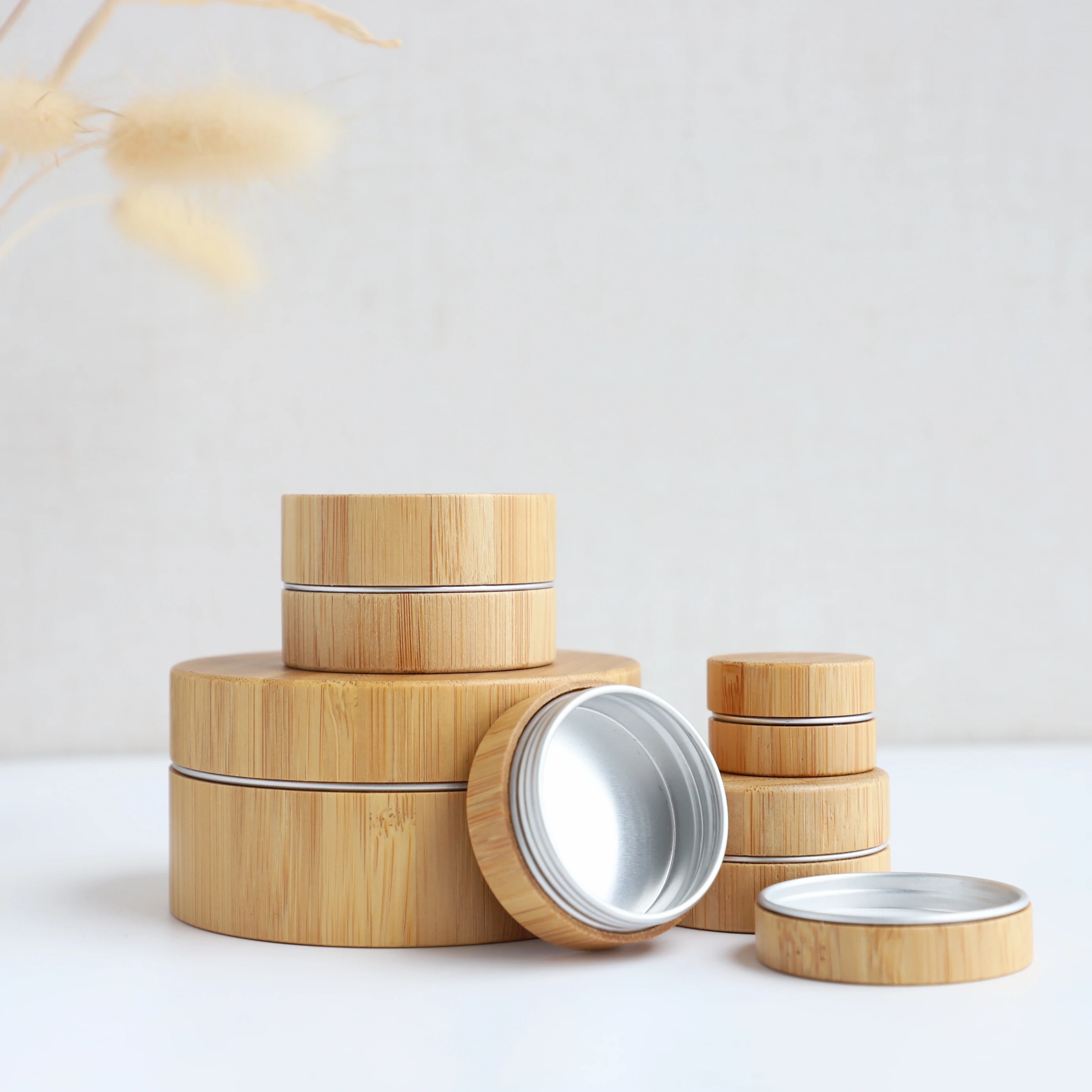 Natural Skincare Packaging 5g 15g 20g 30g 50g 100g Eco Friendly Aluminum Bamboo Jar Covered Bamboo Lid