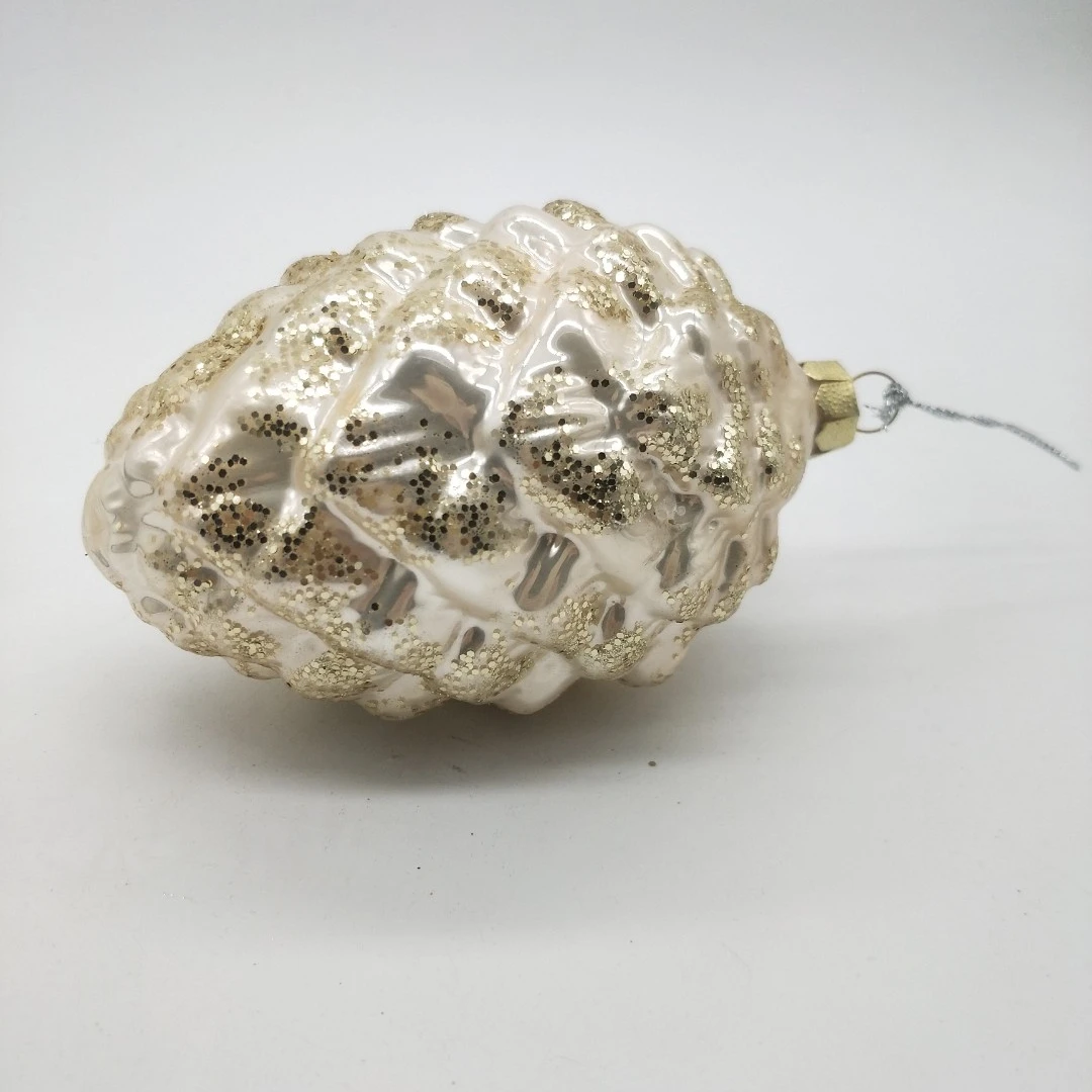 Factory Sale Decorative Glass Blown Pine Cone Shaped Gold Christmas Glass Hanging Ornament Ball For Xmas Tree