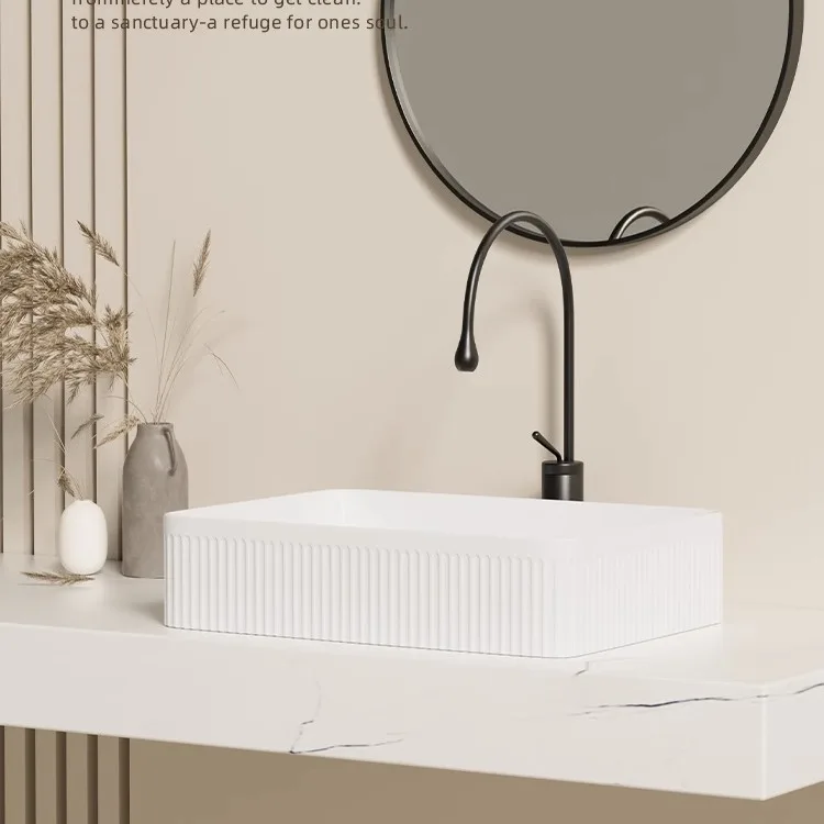 Longstar Vertical Scandinavian Style Round Countertop Basin Oval Household Handwash Basin Ceramic Basin New Washstand Washbasin