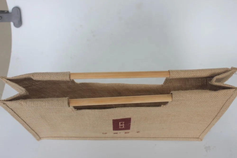 Wood Handle Style Natural Jute Shopping Bag