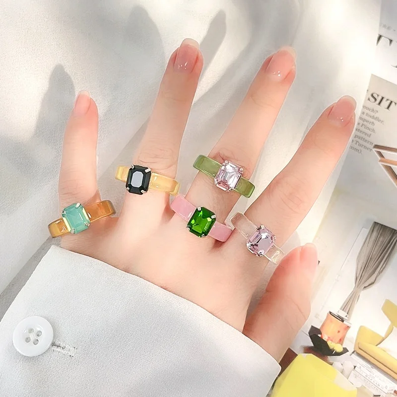  Cute Candy Color Transparent Resin Ring for