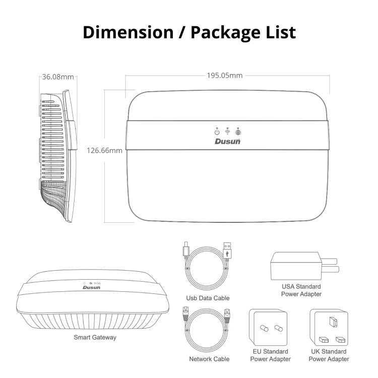 Dusun Smart Elderly Care Programmable Hub Support Zigbee 3.0 Ble Lte Iot Gateway 4G for RPM