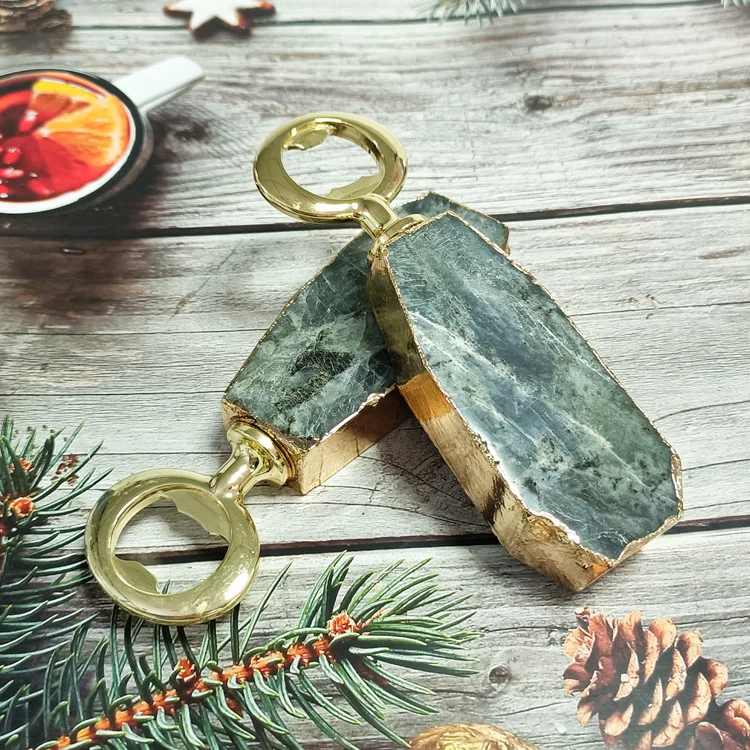 Natural Gemstone Christmas Gifts Keychain Beer Metal Bottle Opener