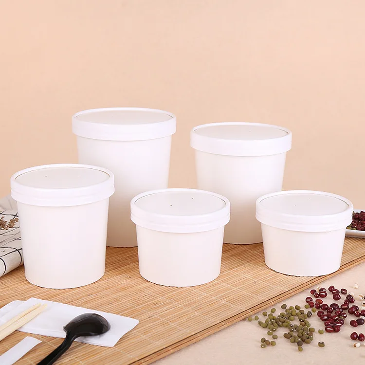 
disposable white kraft paper take away package soup cup double layer fast food noodle barrel porridge cup customized printed 