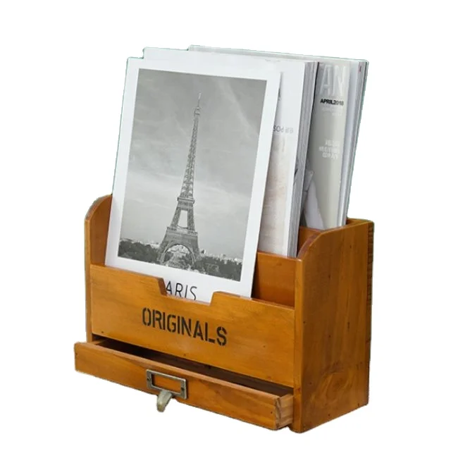 
wood Magazine /newspaper Holder Office desktop storage box 