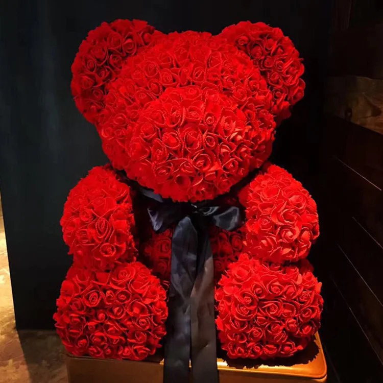 Cute PE 40cm Rose Bear Handmade Artificial Flower Bears Wedding Home Decorations Birthday Valentines Gift Love Bear Dolls