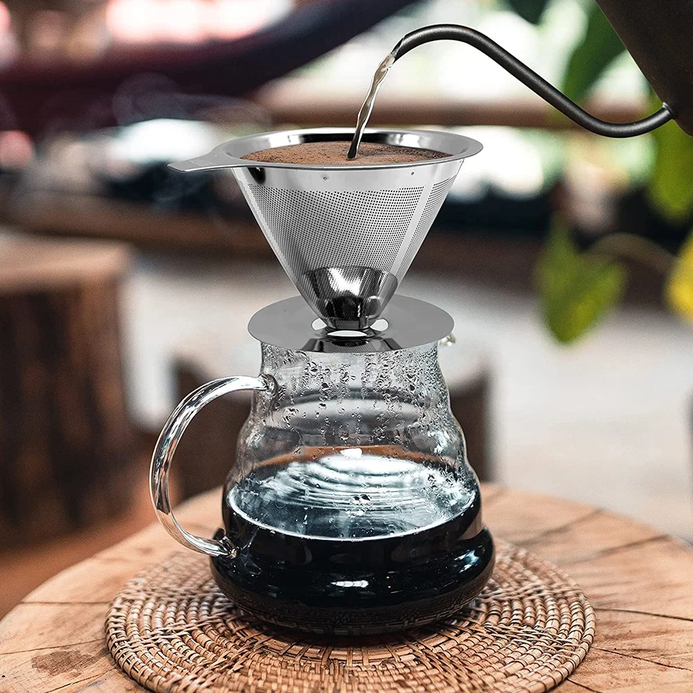 Double Mesh Line Stainless Steel Pour-over Coffee Dripper Slow Drip Brew Coffee Filter