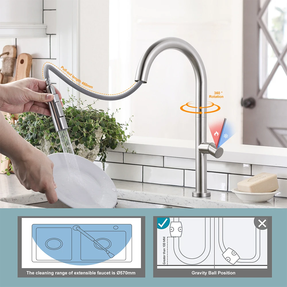 Kitchen Faucet Mixer Tap Pull Down Spray Stainless Steel Kitchen Faucet Kitchen Taps