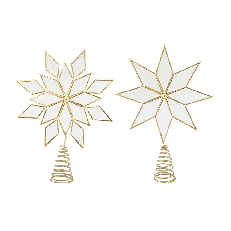 3 D Mirror Hot Sale Christmas Festival Tree Topper Star Shape Multi Color Brass Christmas Hanging Ornament