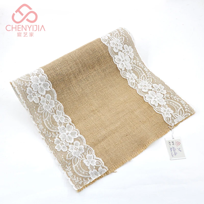 
2021 High Quality Polyester Fabric jute Lace pattern Table Runner For Home Decoration 