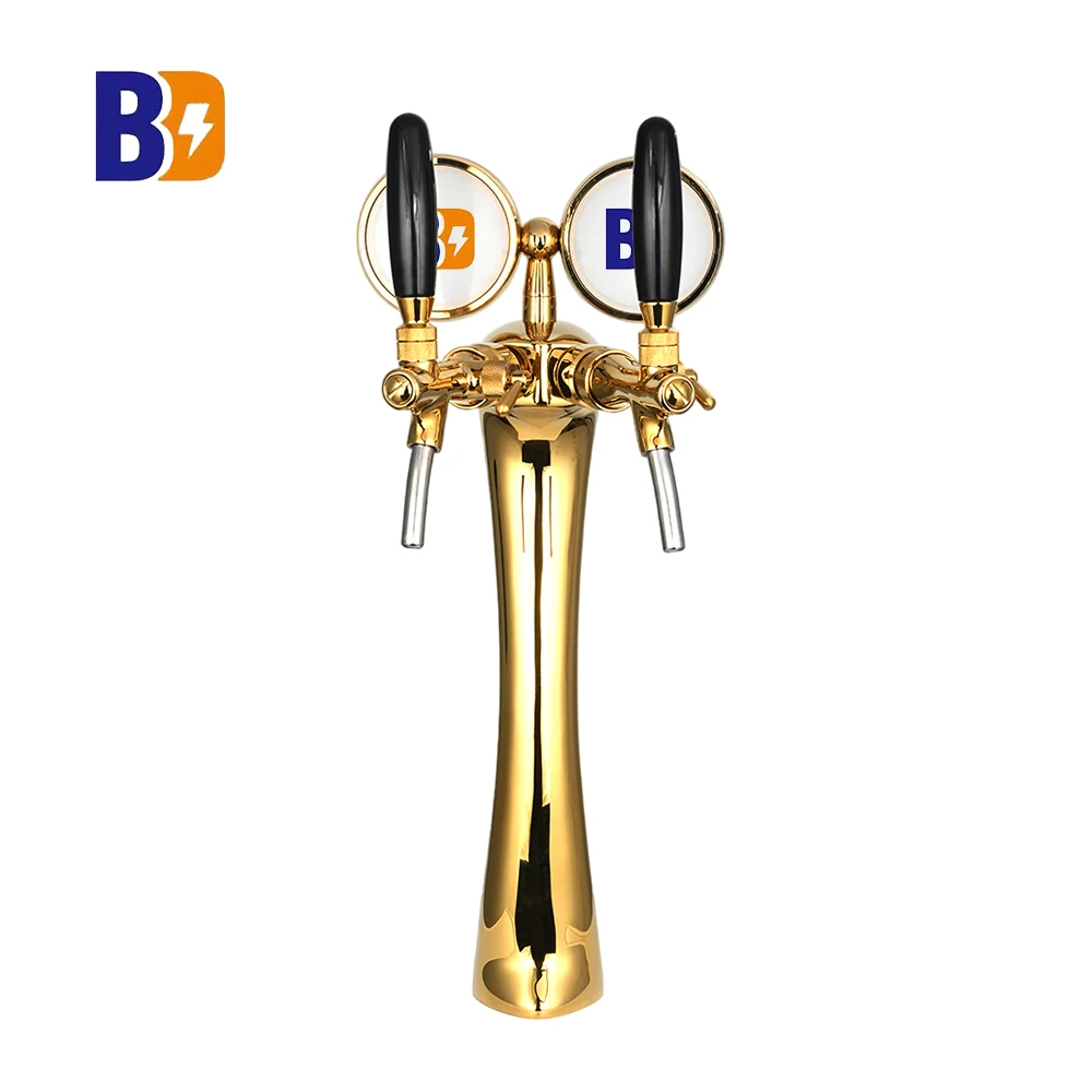 New double tap Gold small waist shape beer tower with LED light