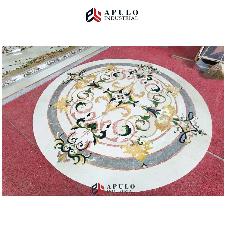 Custom lobby decorative floor design green flower crushed marble tile laminate flooring stone pattern carpet for living room