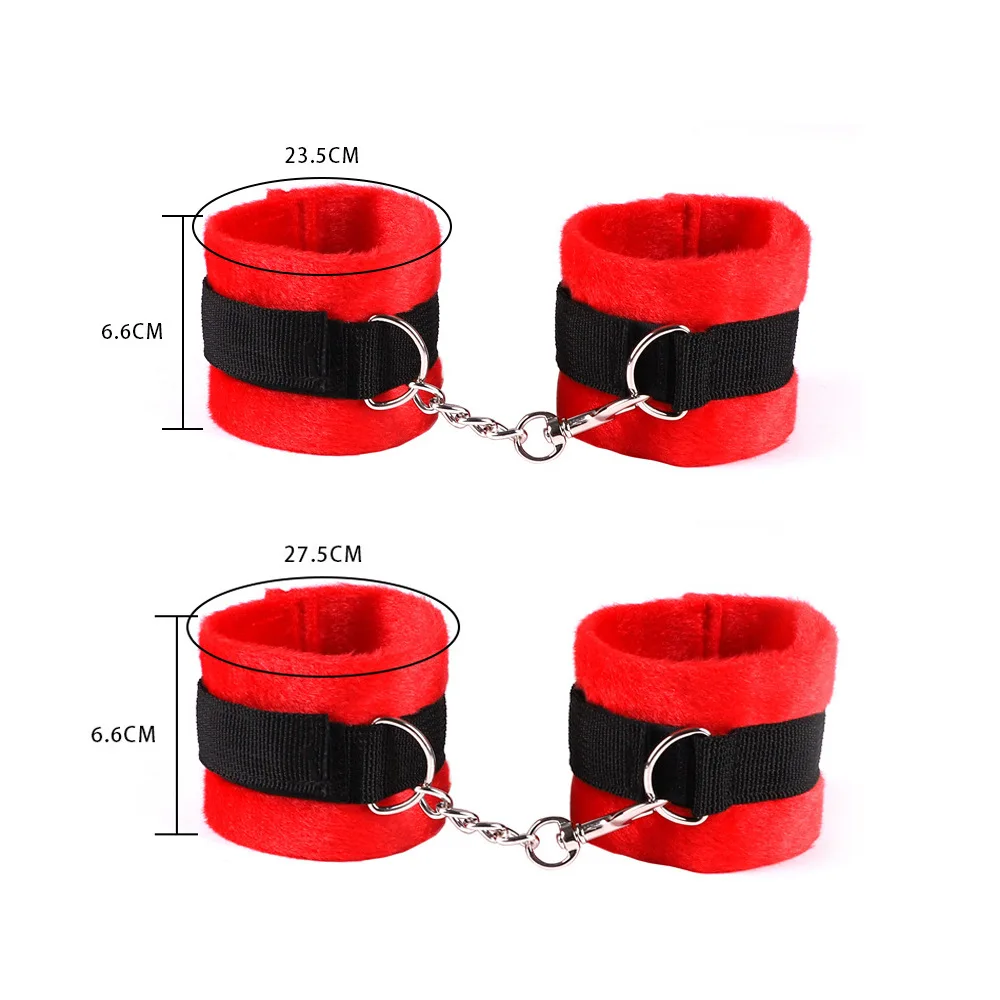 Ninghao Cheap Price Bed Bondage Couples Red Plush Bondage Kits For Leg Ankle And Wrist Male Bondage Set Fertish Sex Toys