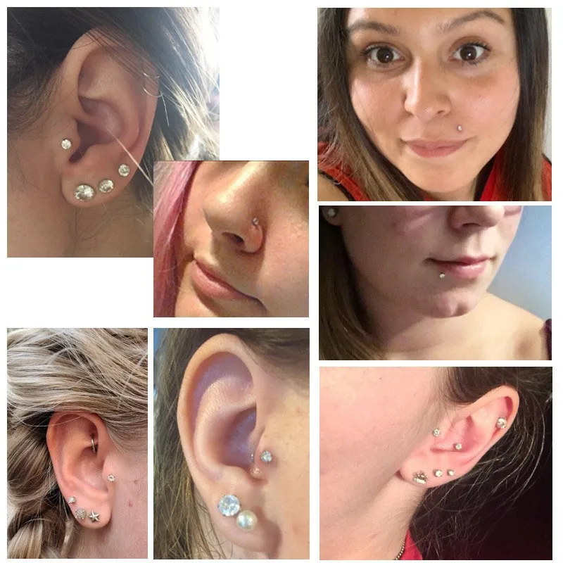 Custom Titanium Steel L-Shaped Flower Combination Nose Stud Set Classic Curved Rod S Rod Inlaid Zircon Nose