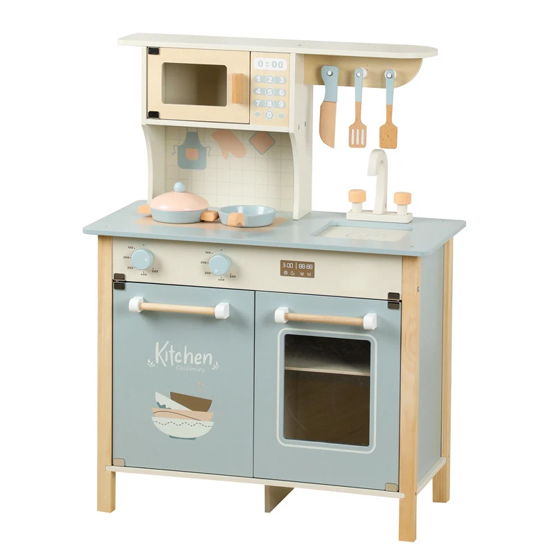 Children Play House Kitchen Set Cooking Wooden Kitchenware Simulation Cooking Pretend Play Toys Food Toys for 2+ Year Old