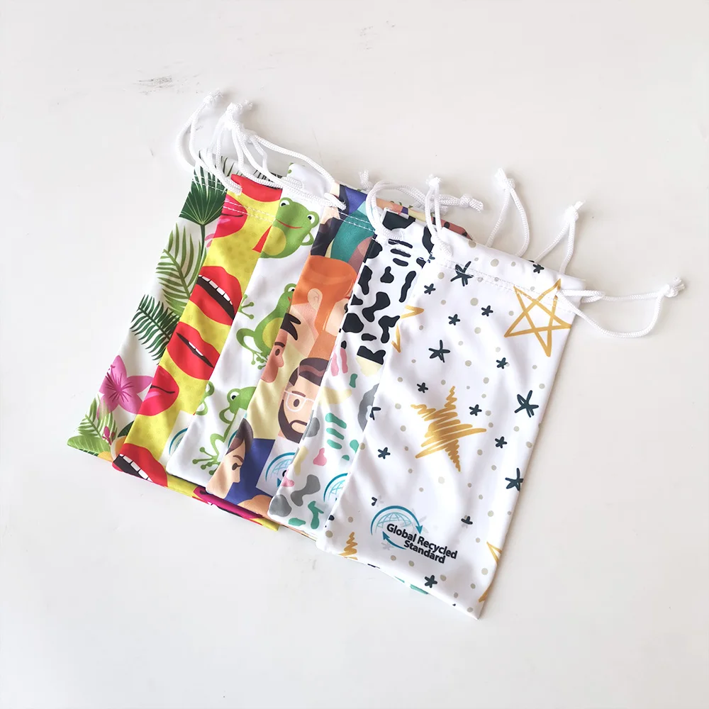 Custom Printed Soft Glasses 9*18cm Microfiber Pouch Fabric Drawstring Sunglasses Bag with Logo more colors