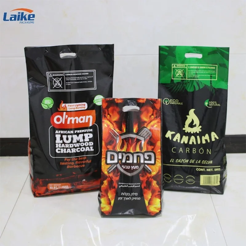 Low price gravure printing 3kg 5kg 10kg plastic pp woven sack charcoal packing briquette carbon brick lump charcoal bag
