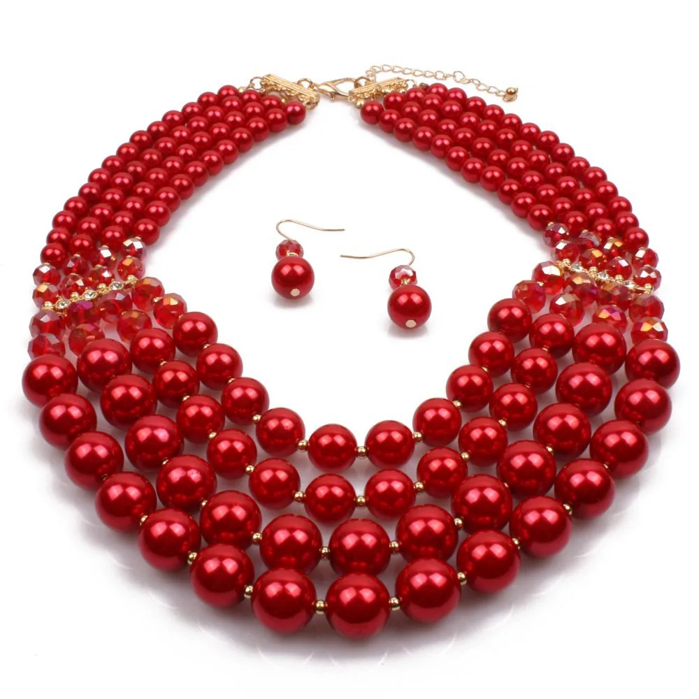  2021 High Quality Handmade Multilayer Faux Pearl Bead necklace and earrings Jewelry for