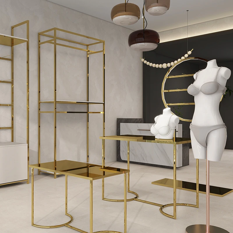 Commercial Clothing Rack Golden Pipe Clothing Rack Stainless Steel Cloth Stand Display Rack For Wall Mounted