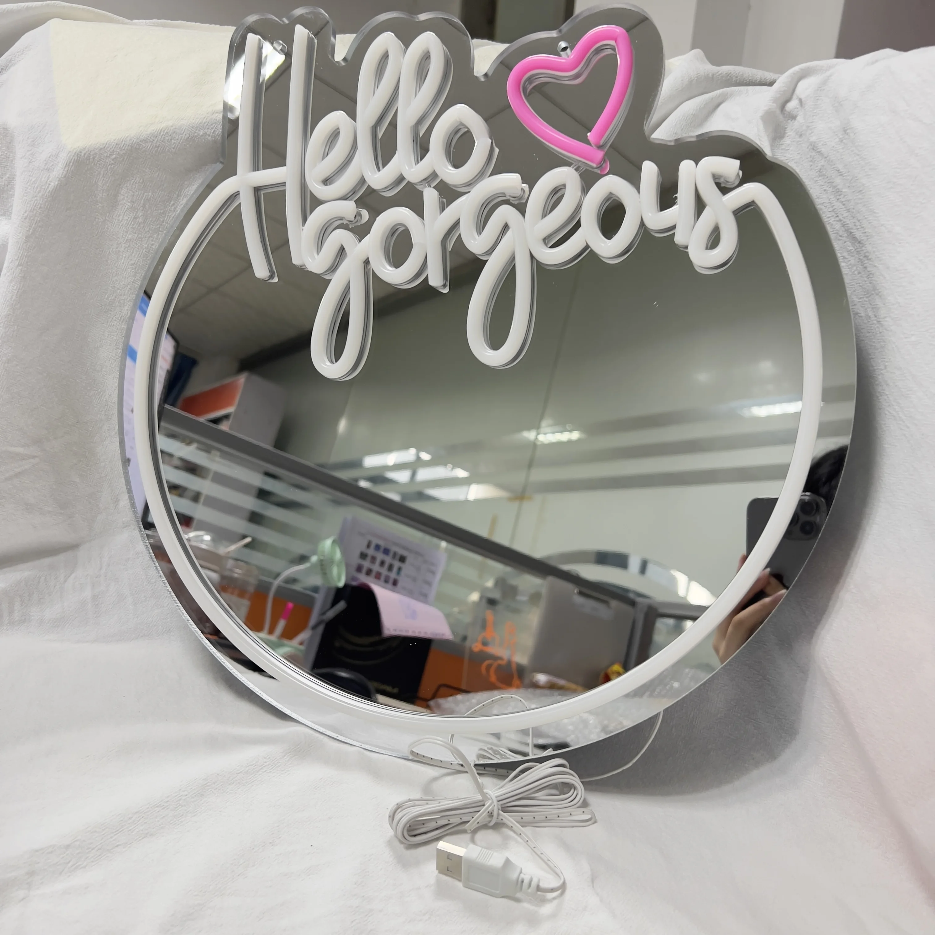 Hello Gorgeous Neon Mirror Sign Custom Acrylic Mirror Lamp Wall-Mounted Led Neon Night Light