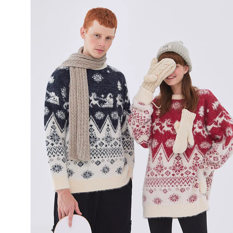 Wholesale Unisex knitted Ugly Christmas Pullover Sweater Jumpers Custom Acrylic Women Couple Family Merry Christmas Ugly Sweater