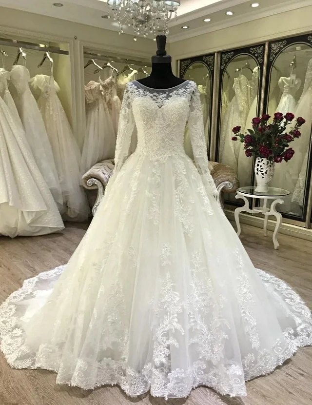 2021 boat neck long sleeve lace wedding dresses backless plus size for women wedding