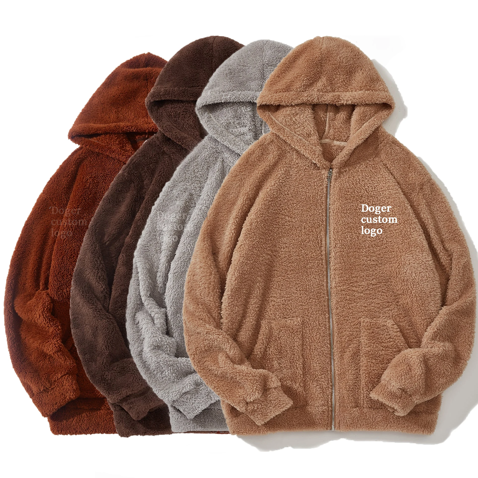 Custom Logo Unisex Polar Fleece Hoodie Jacket Oem Flannel Plus Size Street Thicken Hooded Oversized Blank Zip Up Hoodie Jacket