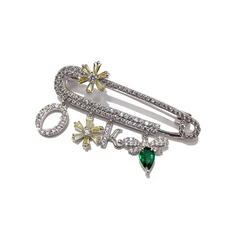 Alphabet Letter Flower Jewel Charm full diamond Brooch