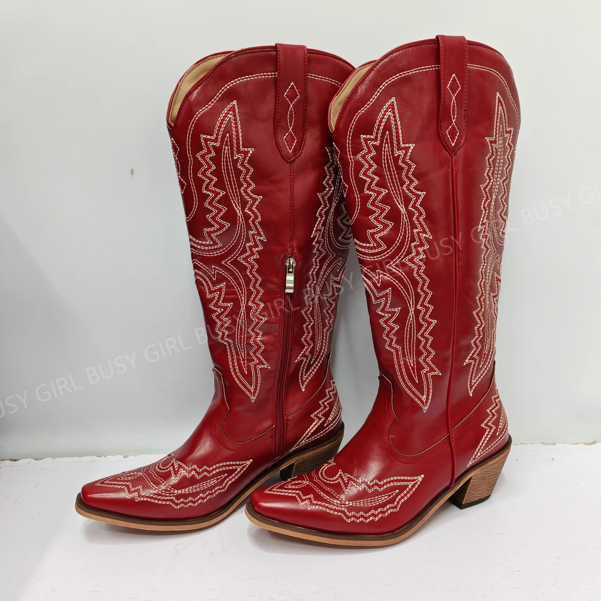 BUSY GIRL L4530 womens western boots custom fashion embroidery big size 46 party countryside knee high cowboy boots for women