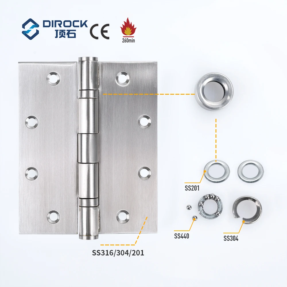 DIROCK Brand EN1935 CE Fire Rated Full Mortise Template Drilled Door Hinge 5 in (127mm) A50M-5*4*3