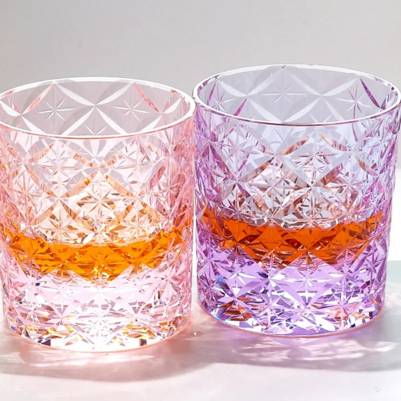 Розовый стеклянный стакан для виски 220 мл