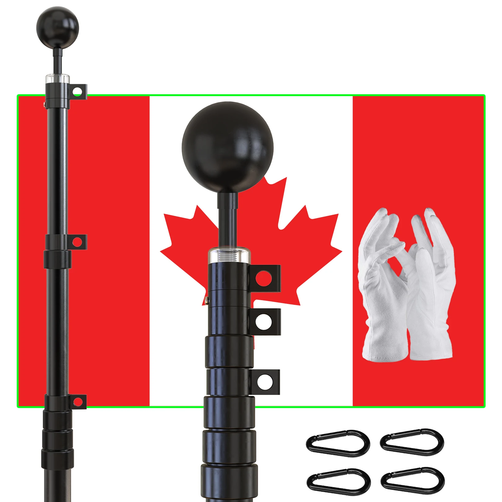 CYDISPLAY Canada 6 м 20FT черный флагшток Выдвижной Телескопический жилой складной флагшток наружный алюминиевый флагшток