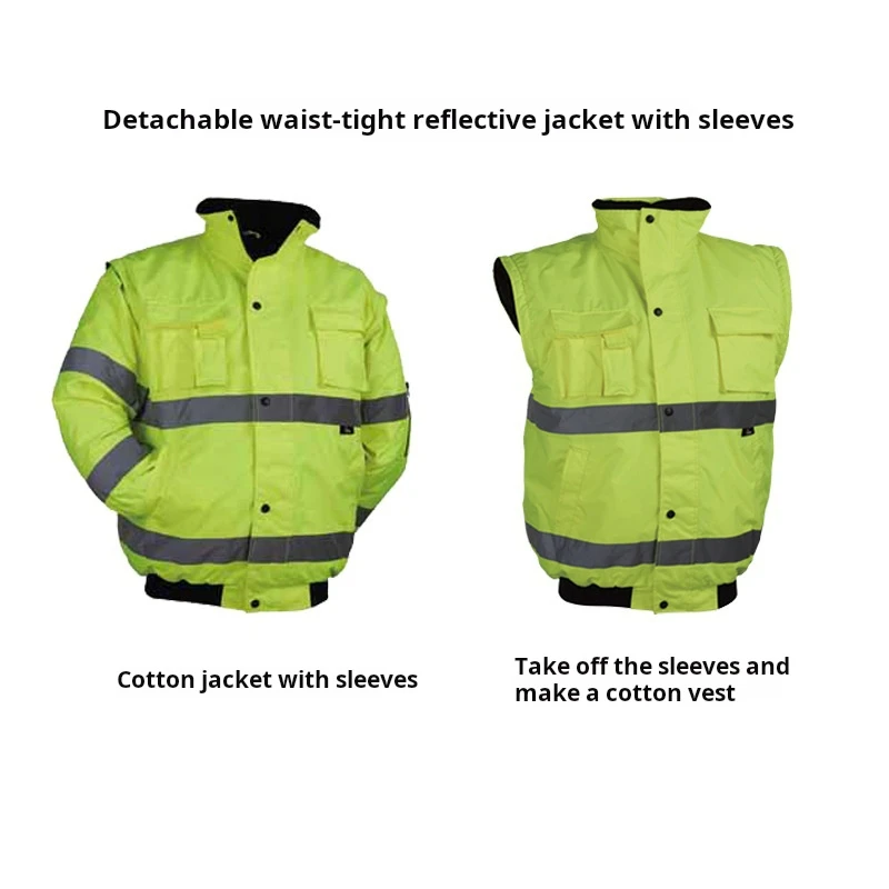Removable construction Protective Long Sleeve Windproof and warm Workwear Shirts Custom Logo Reflective Safety Work jack