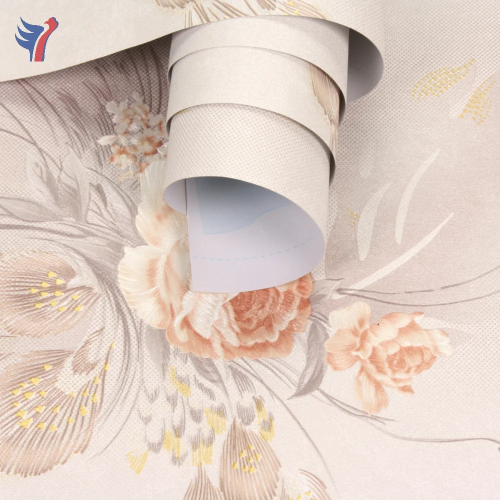 Jinyi Y61101Thick Vinyl Embossed Gapless Vinyl Sticker Stick and Peel Beautiful Wall Paper Rolls Wallpaper