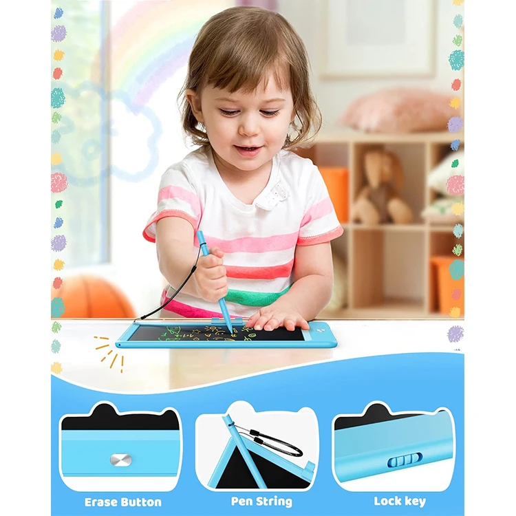 LCD Writing Tablet, 10 INCH Colorful Toddler Doodle Board Drawing Tablet, Erasable Reusable Electronic Drawing Pad