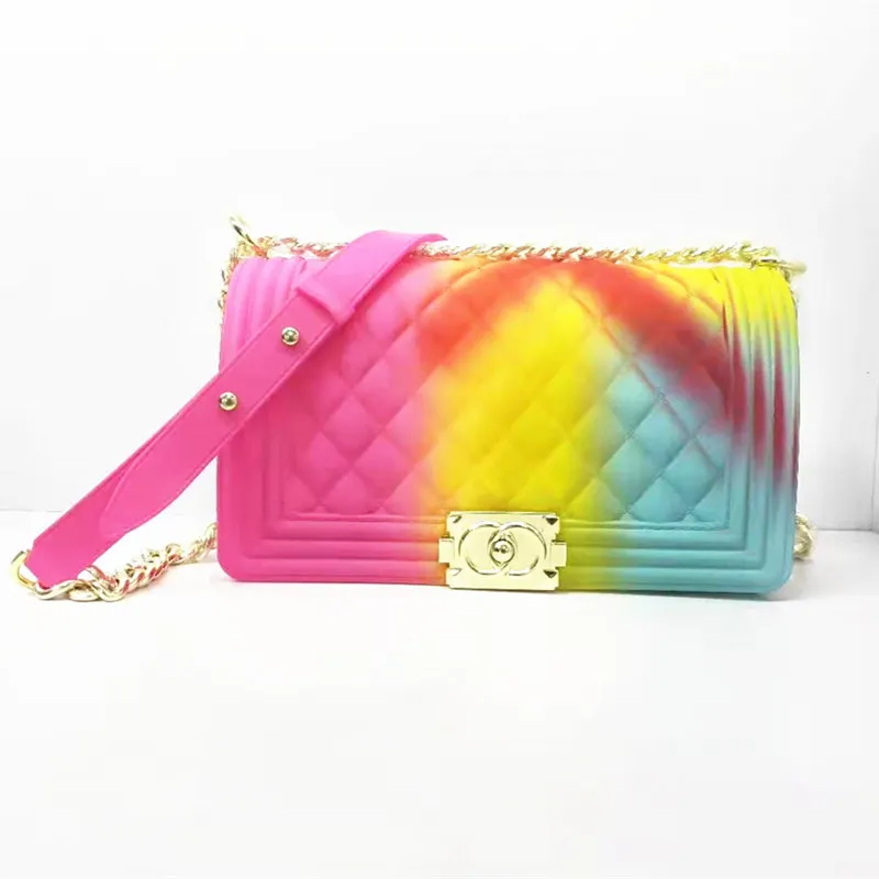 2020 Wholesale PVC shoulder bag women handbags rainbow bag jelly candy purse