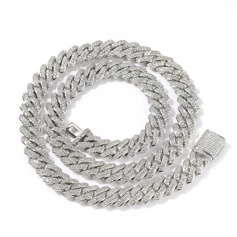 Hip Hop 10mm Miami Cuban Link Necklace Iced Out Lad Diamond Bling Prong Cuban Chain