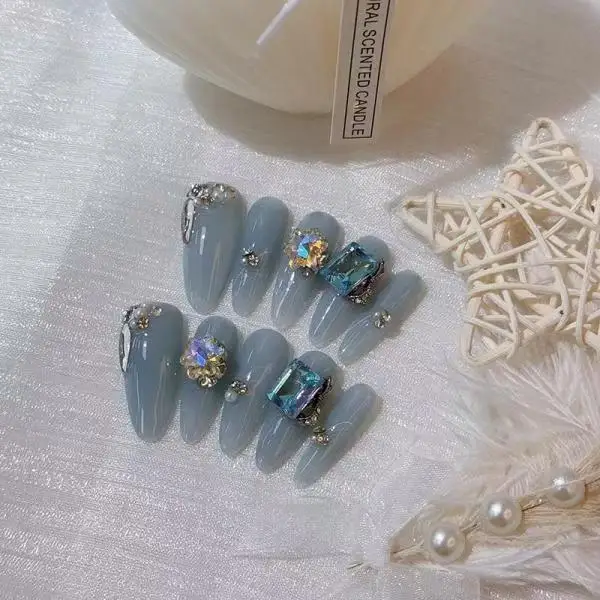 Nude Jelly 3D Snake Design Pink Diamond Rhinestone Gem Luxury  Hand-made Wholesale Nail Sticker High quality