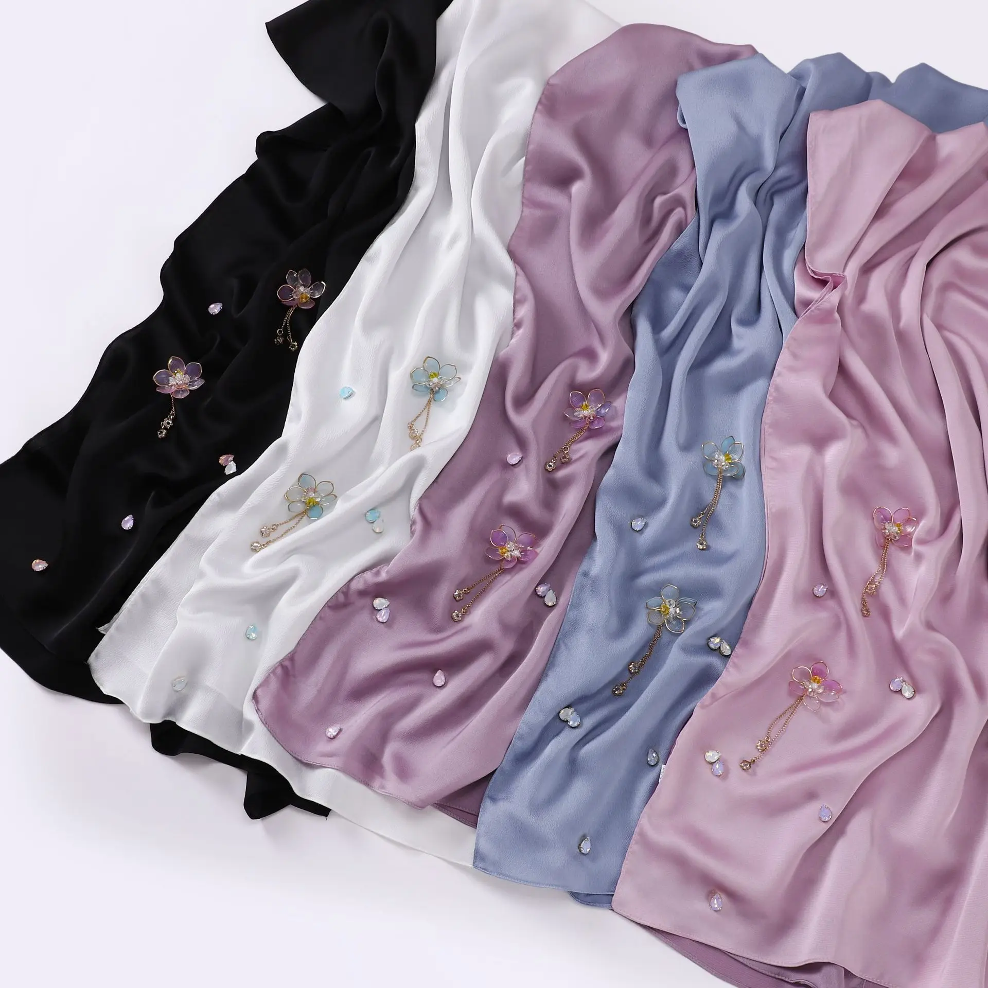 New bubble chiffon hand-stitched flower scarf spot Diamond Malaysian headscarf new style chiffon hijab