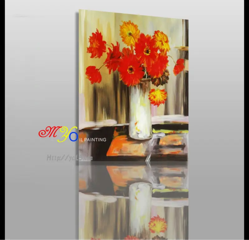 still life red flower vase Handmade Artworks Modern Design Decorative Canvas Wall Art oil painting