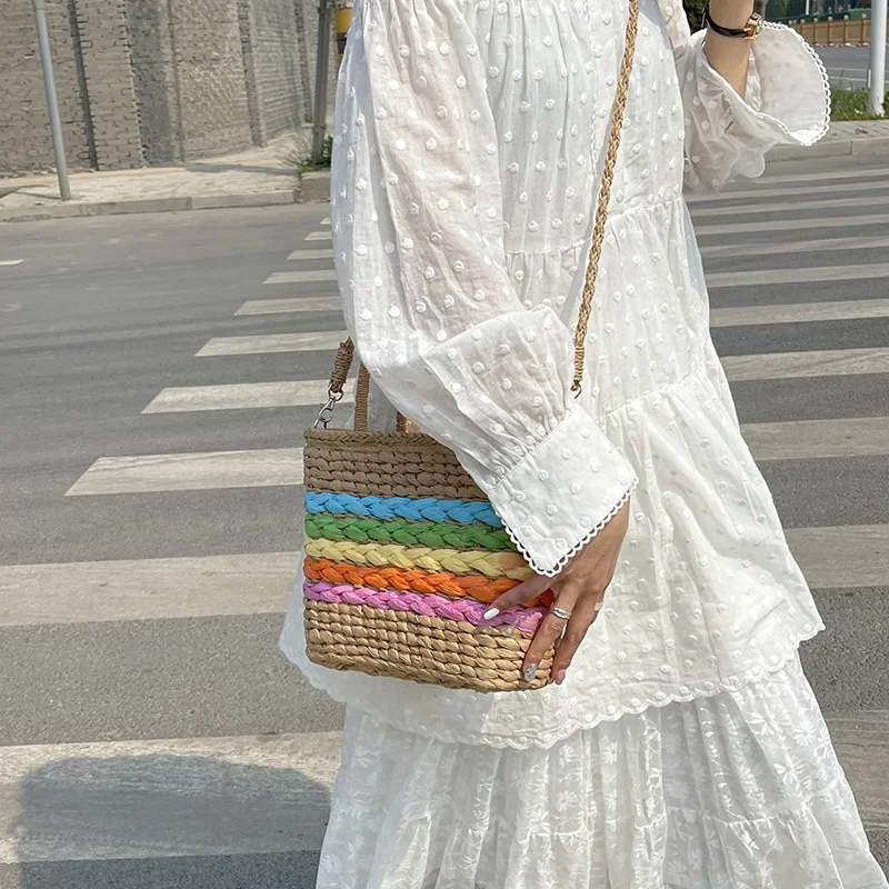 2024 Large Size Woven Straw Handbags Crossbody Rattan Handbag Buscket Bag Ladies Beach Travel Bag for Women
