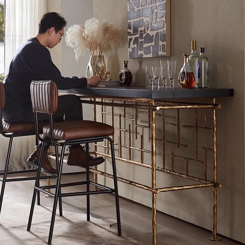 Nordic Industrial Silent Wind Handmade Forged Retro Bronze Iron Bar Desk Leader Bar Wall Standing Table