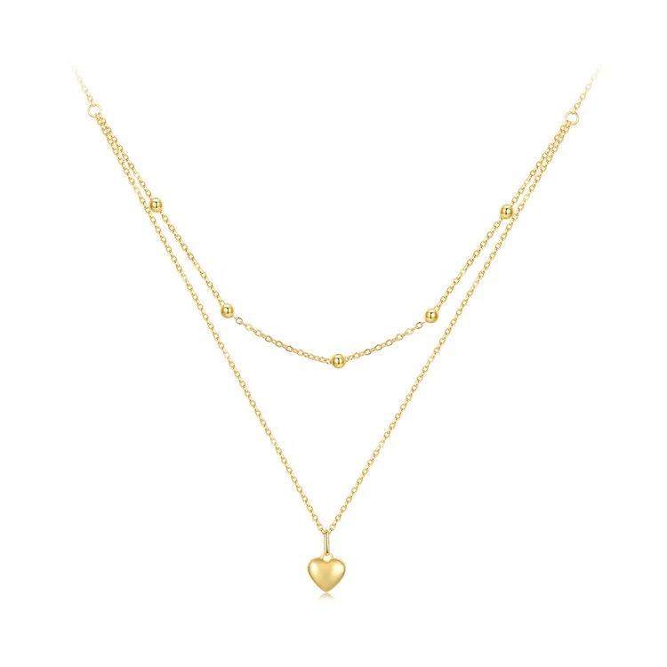 unique korean double chain high quality necklace small 14k gold silver 925 heart pendant fashion jewelry necklaces for women