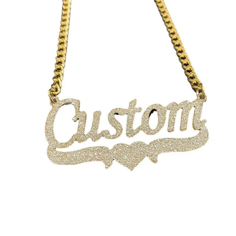 Customizable Stainless Steel 18K Gold Plated Letter Name Necklace - Personalized European and American  Cuba Sticker Name Nec