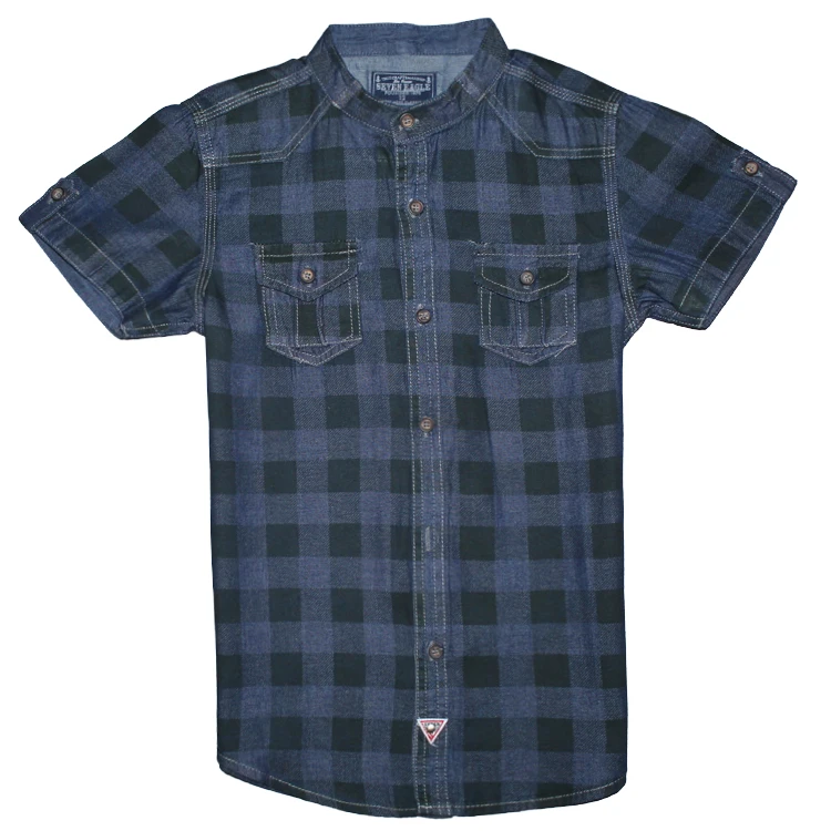 
Model Number 6231065-1 Dark Blue Plaid Squared Shaped Pocket Demin Shirts New Style Fashion Sports Denim Shirts 
