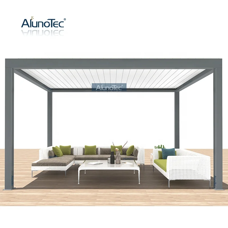 AlunoTec Aluminum Waterproof Louver Gazebo Outdoor Bioclimatic Awning Louvre System Roof Pergola