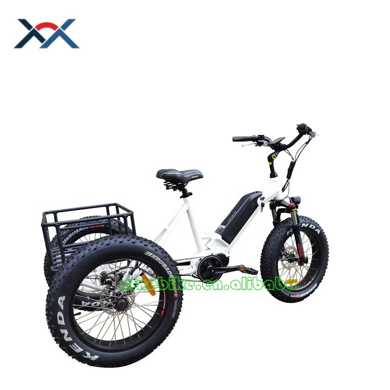 Xiaofeixia Ebike 3 Wheels Fat Tire Mid Drive Cargo Basket 350WQ/500W/750W Electric Bike Tricycles for Sale
