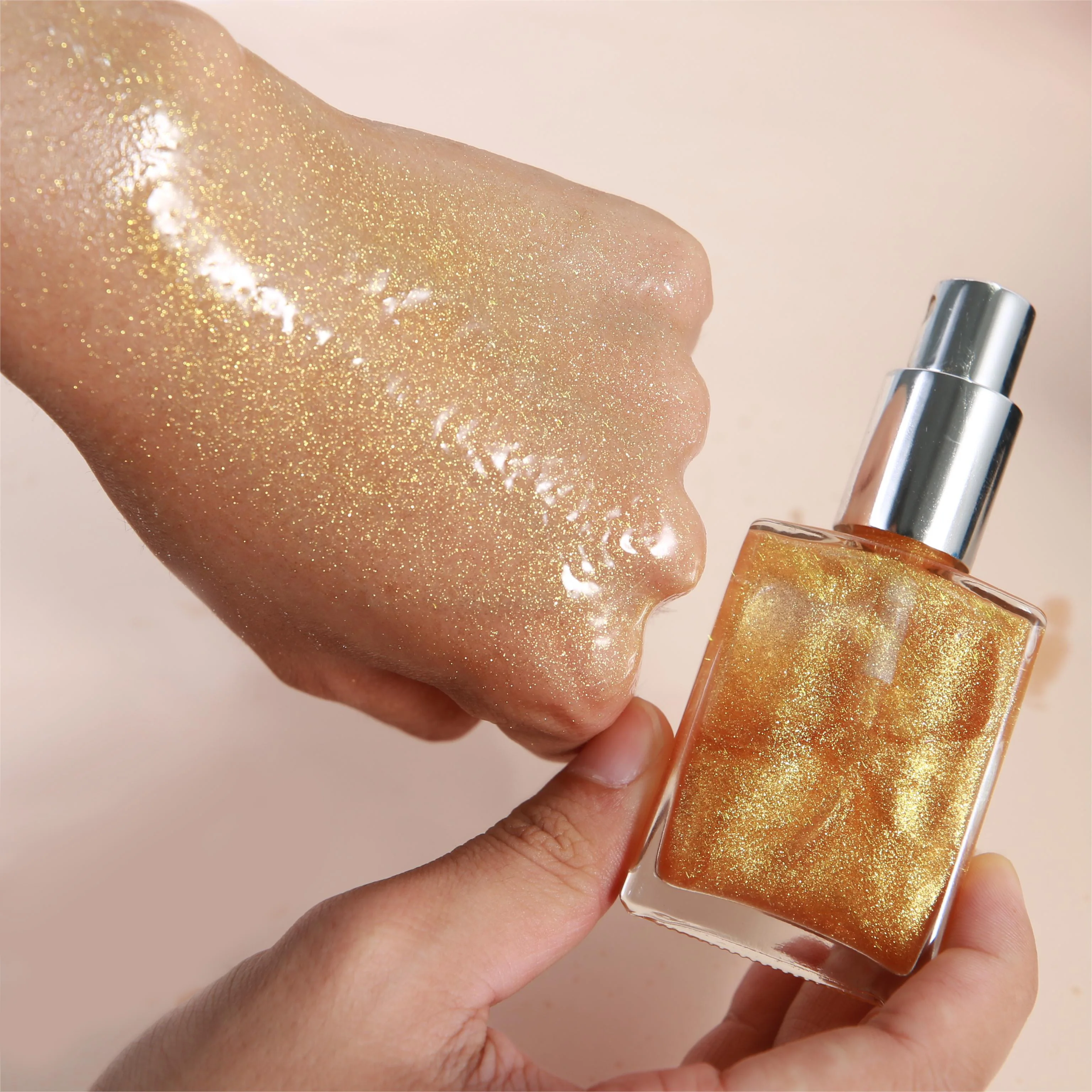 Private Label Vegan Fragrance Body Glow Oil Hydrating Liquid Highlighter Custom Logo Body Shimmer Oil For Dry Skin