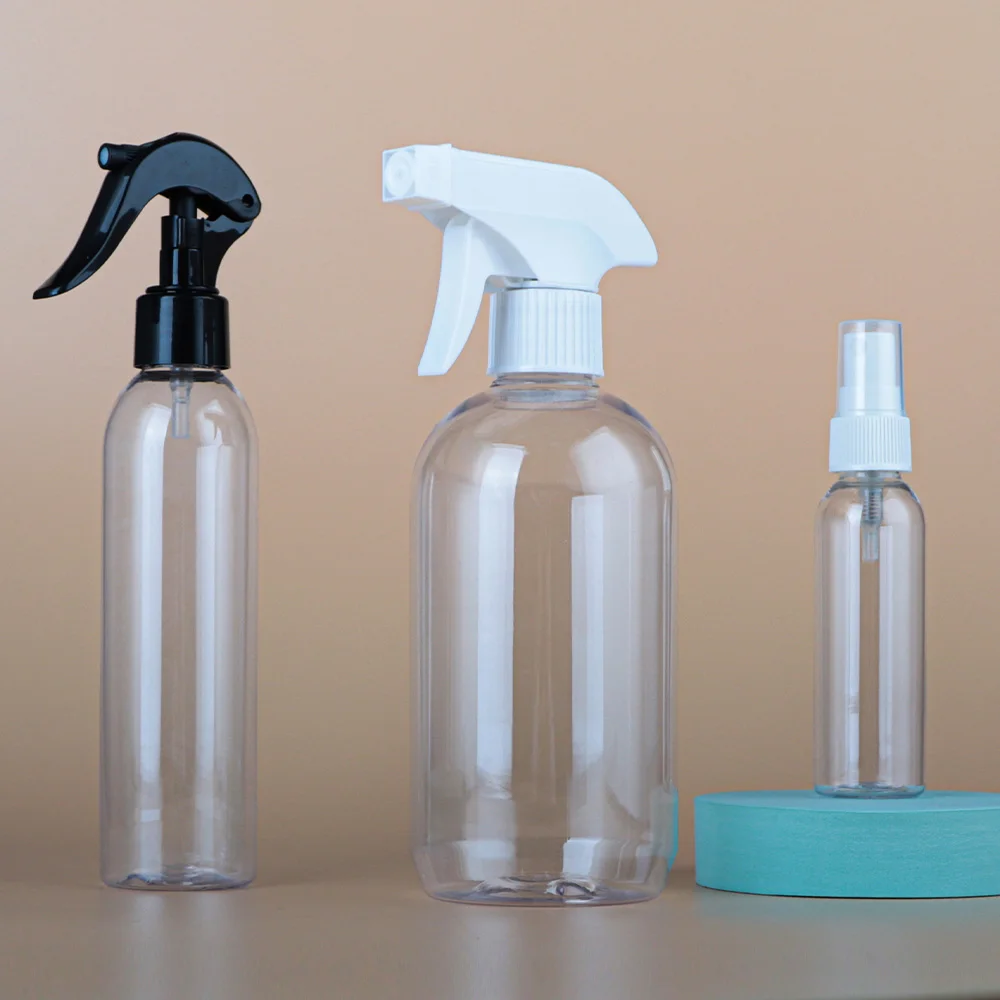 Clear Spray Bottles Trigger 500ml Detergent Bottle PET Round Plastic Eco-friendly Screen Printing Bottle Packaging PUMP Sprayer