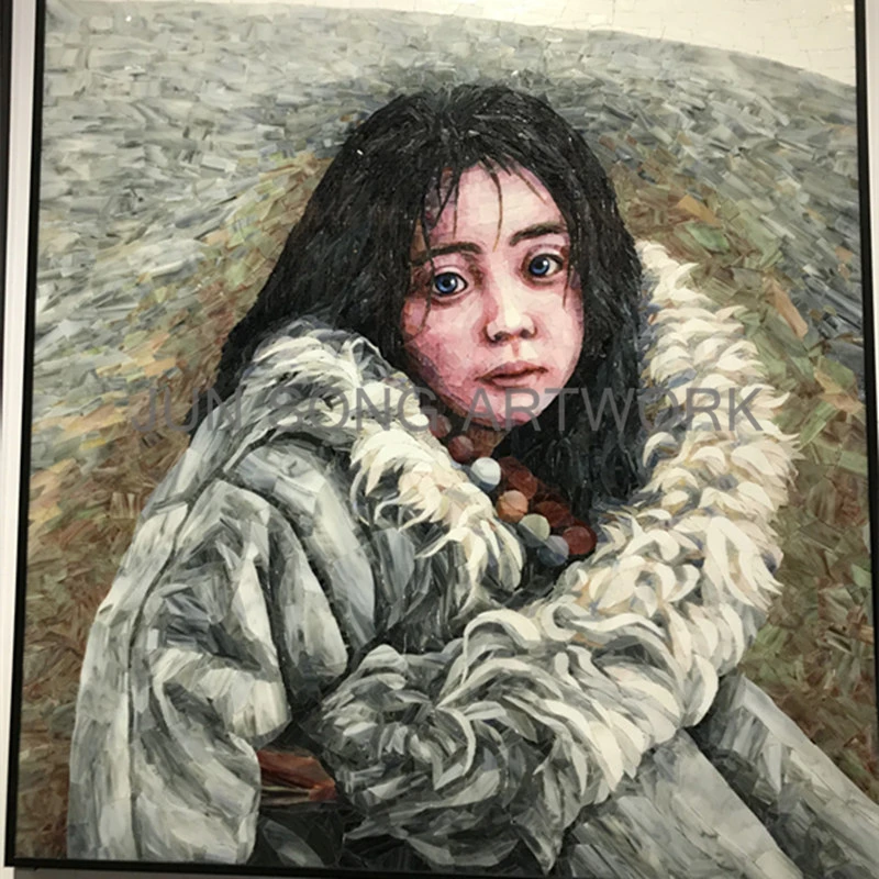 JS HSG-HP02 Artistic Foshan Living Room Human Portrait Stained Glass Mosaic Wall Tile Mural Little Girl